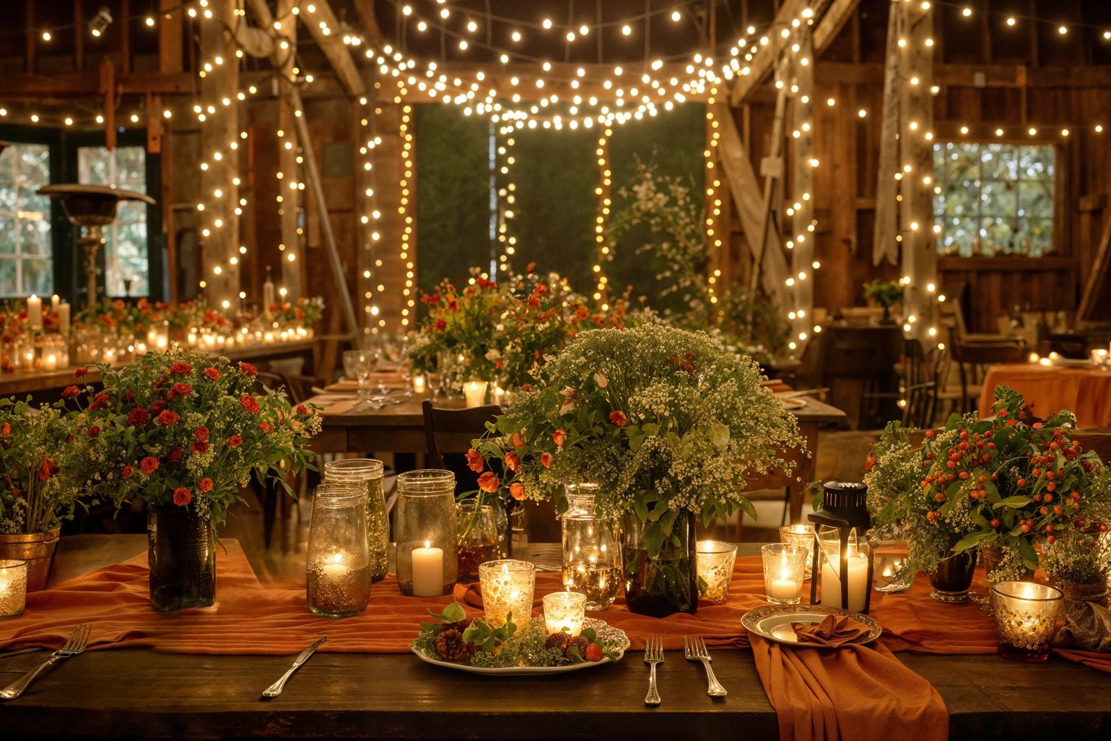 The red-barn hayloft chapel at Honeysuckle Hill, soaring ceilings and chandeliers